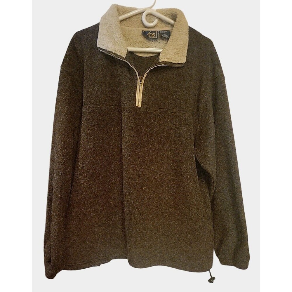 VOS Sports Mens Brown Sweater 2XL Pullover Fleece Long Sleeve QuartZip 2 Pockets